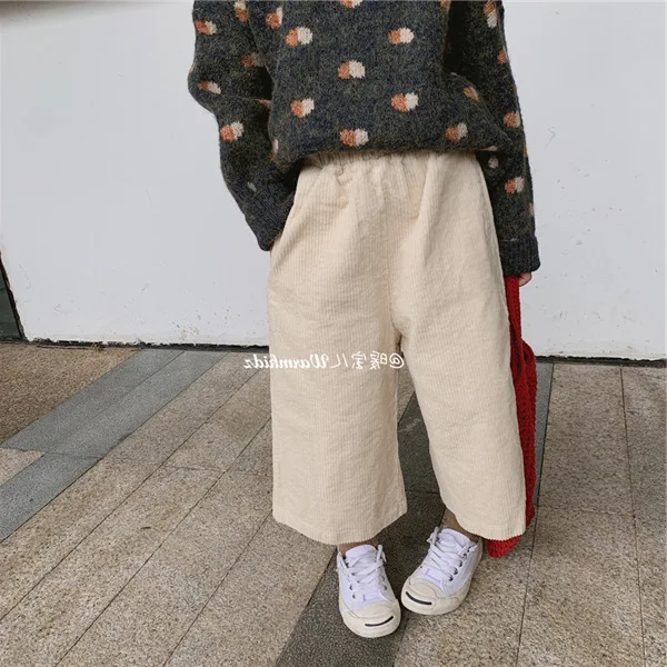 Girls Corduroy Wide Leg Pants Calf-length Pants Autumn New Children Cotton Casual Loose Trousers Toddler Kids Clothing