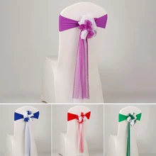 Organza Chair Sash Bow Elastic Chair Ribbon Back Tie Bands for Hotel Wedding Party Ceremony Banquet Wedding Chairs Decoration