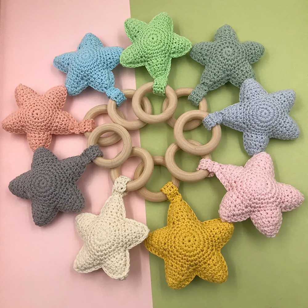 Baby Nursing Bracelets Wooden Teether Cute Crochet Chew Beads Teething Wood Rattles Toys Teether Montessori Bracelets Hot sale