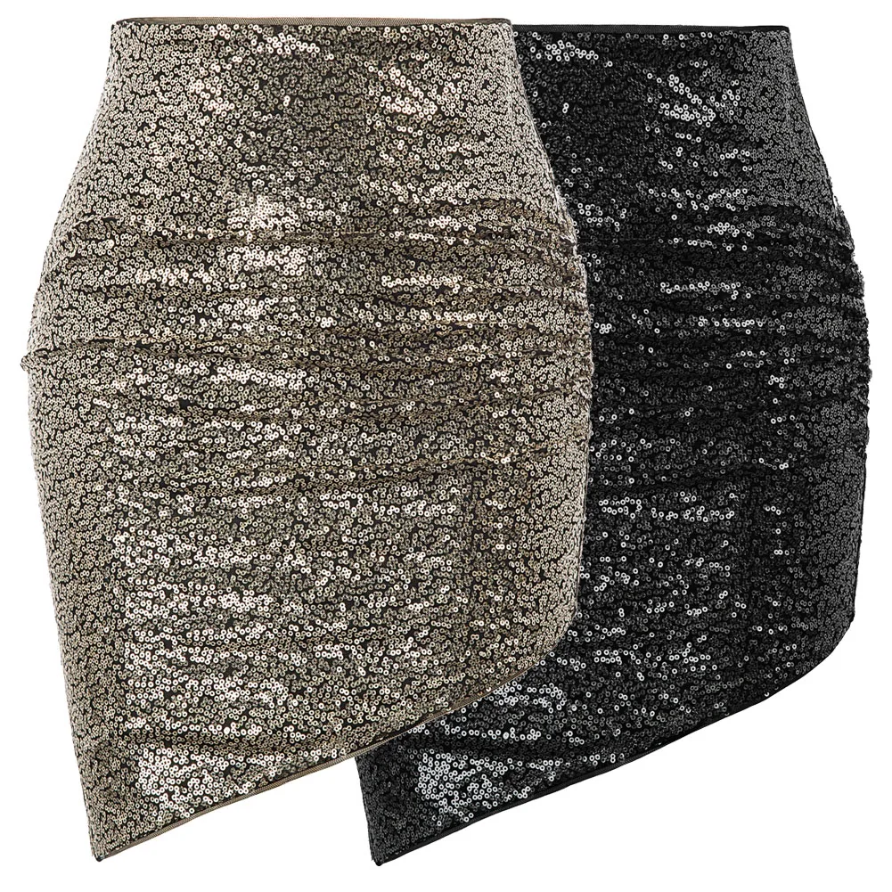 sexy skirt Women summer autumn solid color Stunning Sequined Irregular Hips-wrapped Bodycon Pencil Skirt mini short skirts lady