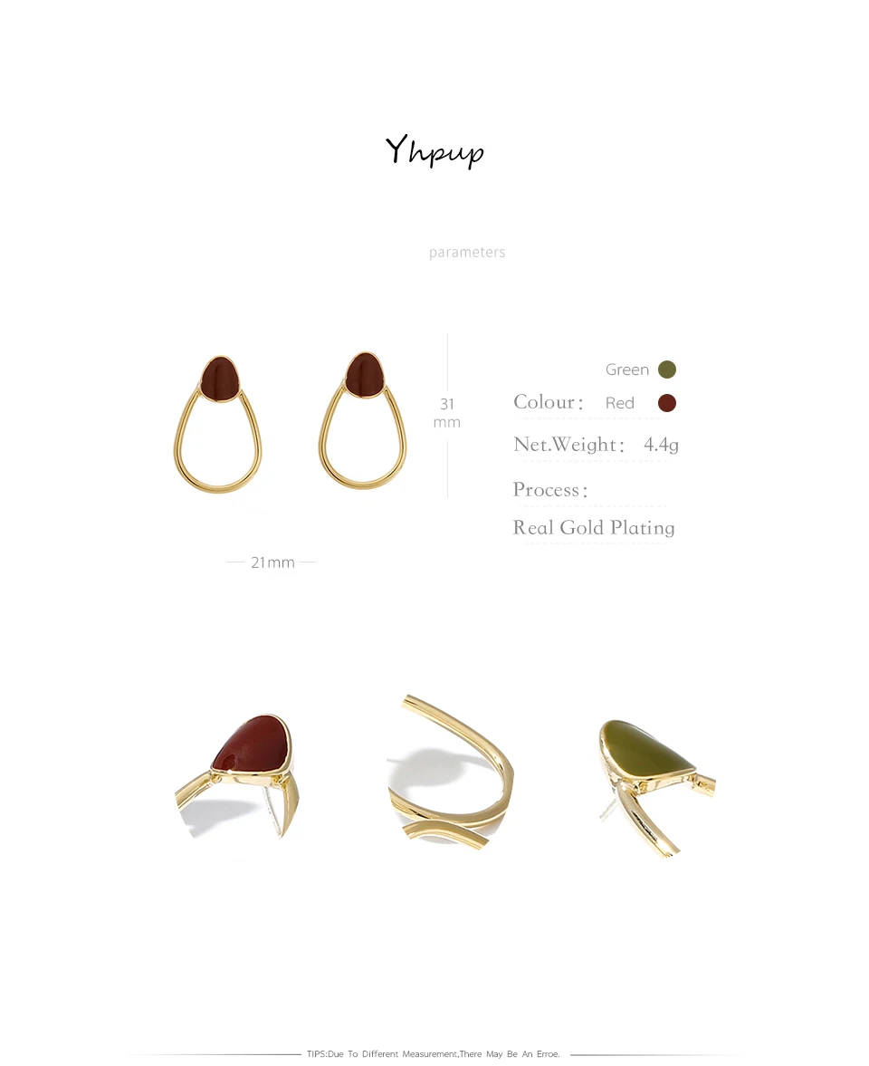 Yhpup, эмаль, корейские сережки-шпильки, простой дизайн, геометрические серьги, медь, 16 K, S925, ювелирное изделие для женщин, панк, офис, Brincos