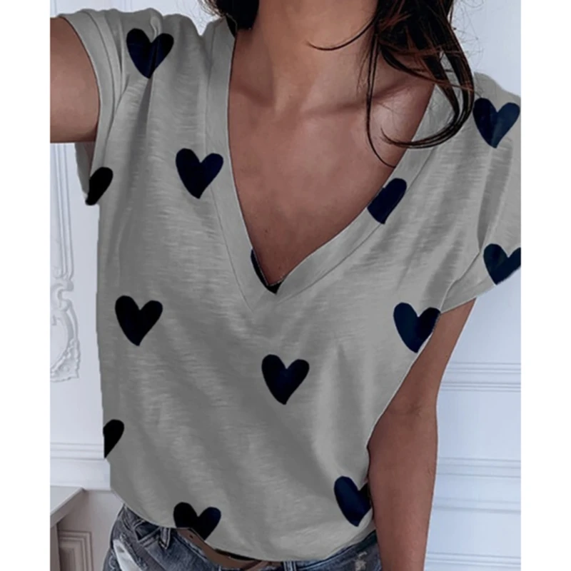 women's shirts & tops Heart Print Women Shirt Blouse Plus Size 2020 Casual Summer Short Sleeve Loose Shirt Ladies Streetwear Tops Blusa Clothing cute blouses