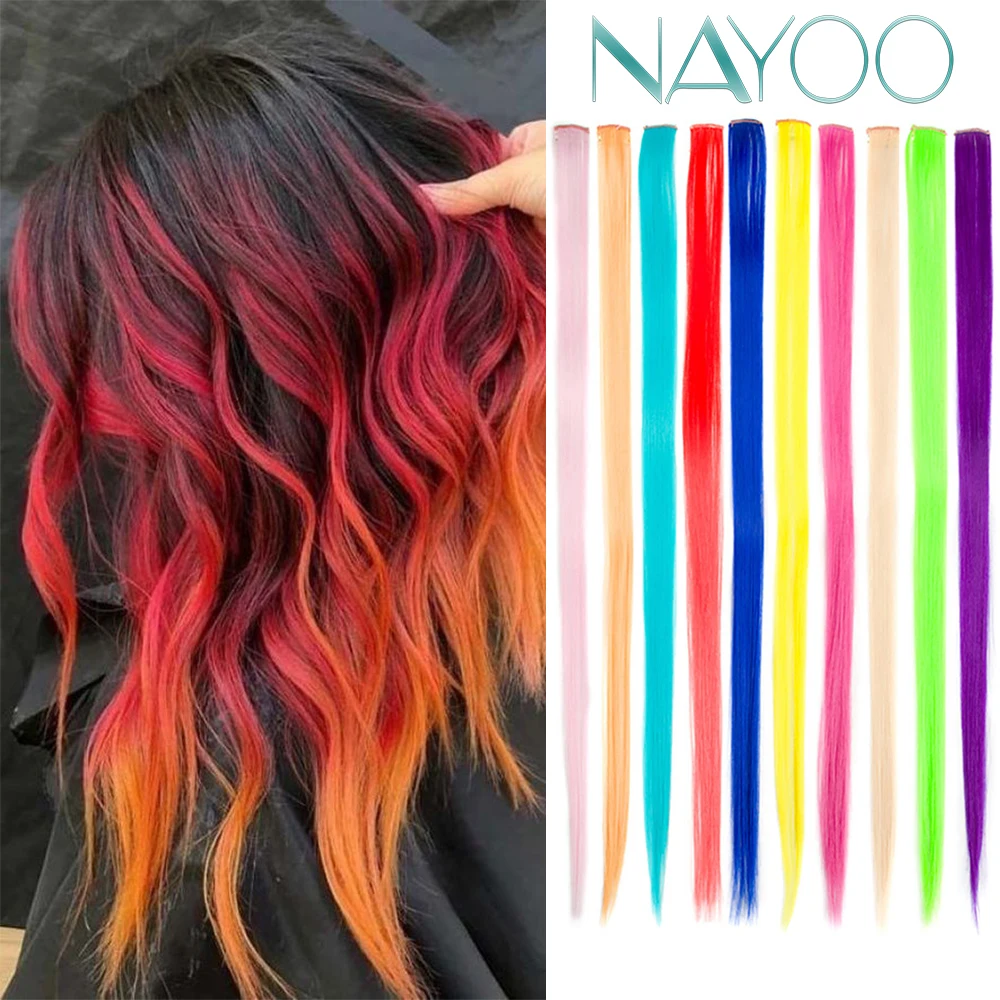 

Nayoo Hair Colors 50CM Single Clip In One Piece Hair Extensions Synthetic Long Straight Ombre Grey Red Rainbow Hair Piece