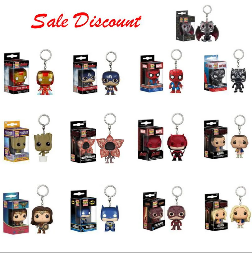 

Marvel Captain America Iron Man Keychain Toy Batman Wonder Woman Stranger Things Eleven Vinyl Doll Action Toy Figures keyring