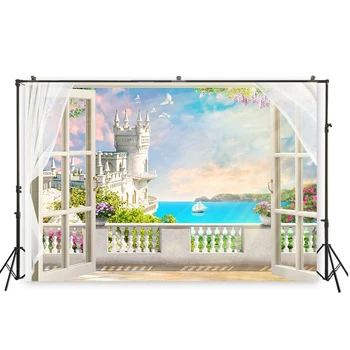 

HUAYI fantasy castle rainbow photocall party oil painting background backdrop for taking pictures of newborns XT- 6582