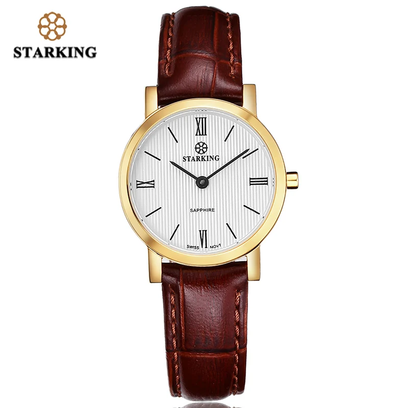 brown wristwatch STARKING 6 мм тонкие сапфировые женские часы из нержавеющей стали японские кварцевые Movt Модные Винтажные женские наручные часы Relogio Feminino - Цвет: brown wristwatch