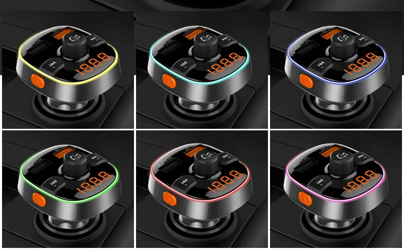 Bluetooth FM передатчик модулятор Автомобильный комплект MP3 плеер QC3.0 двойной USB Автомобильное зарядное устройство TF карта Музыка Воспроизведение атмосфера светильник