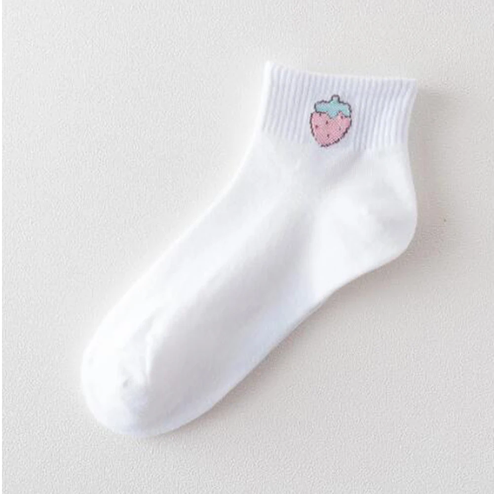 Короткие носки-башмачки до щиколотки с фруктовым узором; простые милые белые хлопковые носки; сезон лето-осень-зима