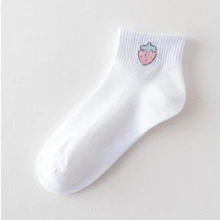 Короткие носки-башмачки до щиколотки с фруктовым узором; простые милые белые хлопковые носки; сезон лето-осень-зима