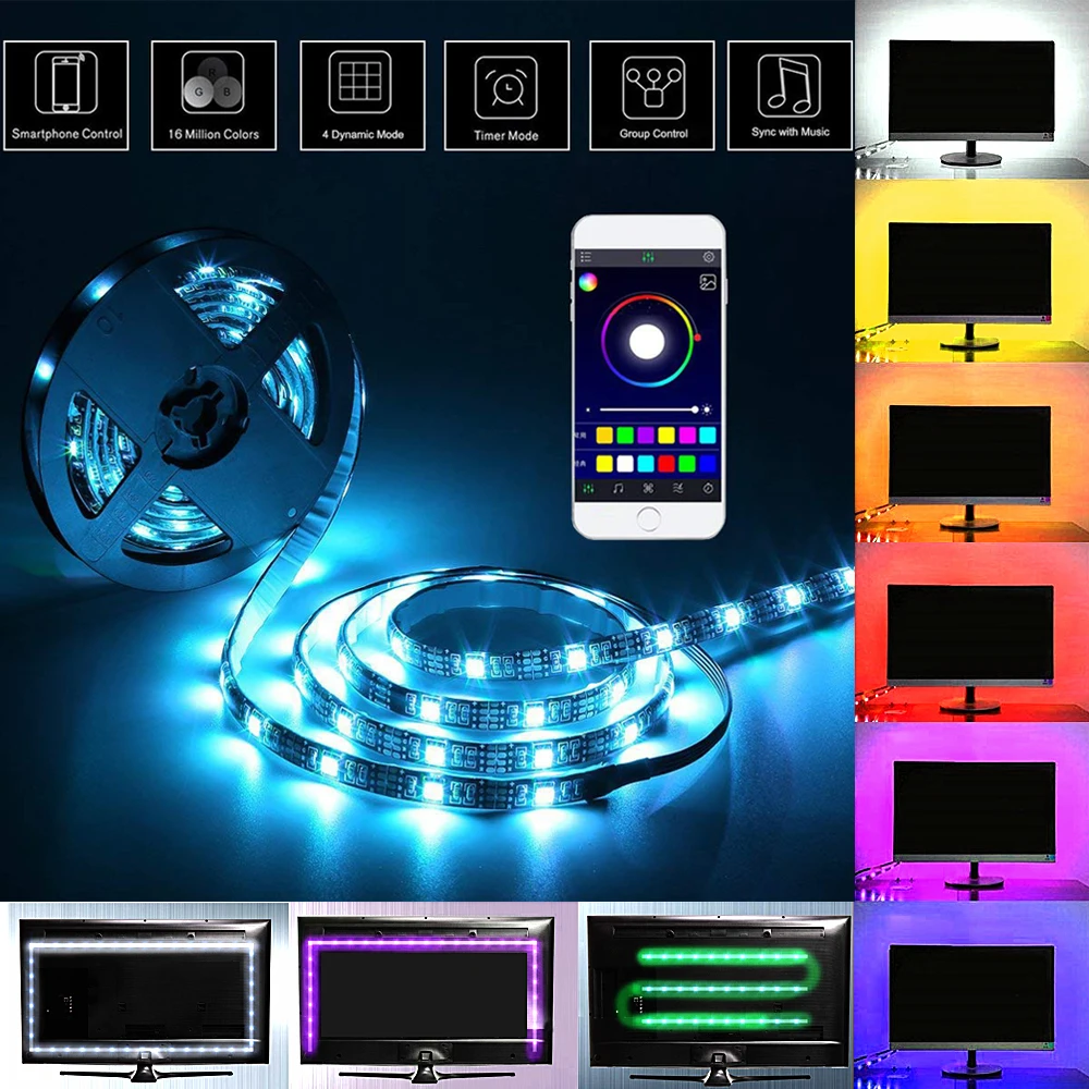 

USB RGB Led Strip Flexible Ambilight TV Backlight Bluetooth Controller Rgb Tape SMD 5050 5V DC Led Lights for Bedroom Decoration