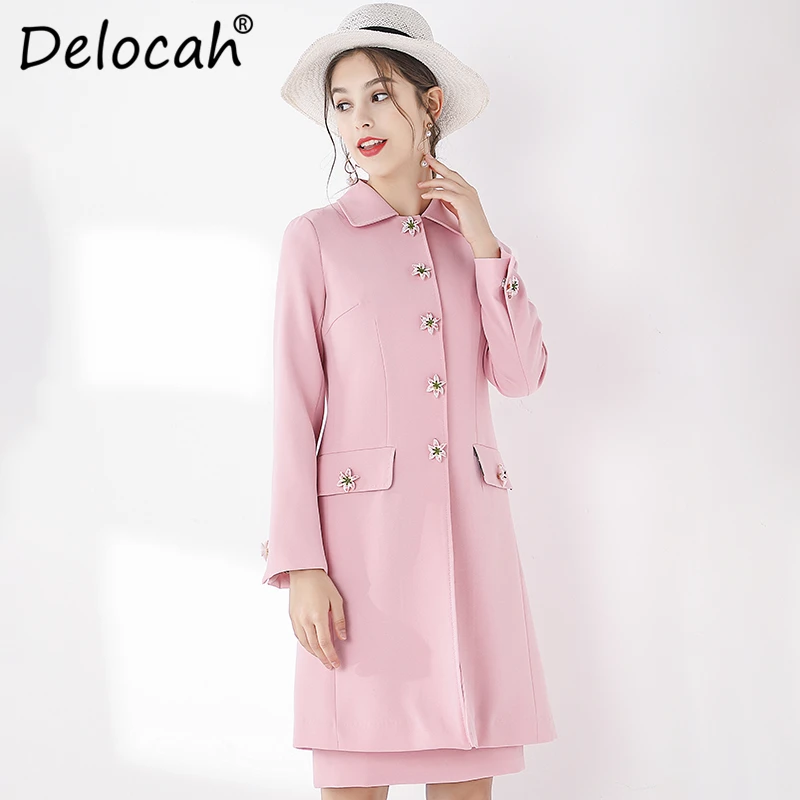 

Delocah Runway Fashion Autumn Winter Pink Coat Women's Long Sleeve Single Breasted Split Elegant Casual Ladies Coats 2019