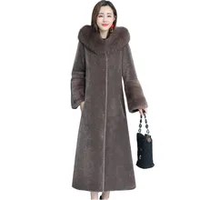 Женская куртка Parker, стрижка овец, зима, новинка, корейский стиль, большой размер, тонкая, Лисий мех, шерсть, Одна длинная норковая шуба для женщин