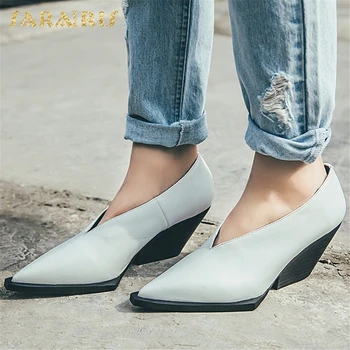 

Sarairis Fashion New Hot Genuine Cow Leather Pointed Toe Slip-On Black Shoes Woman Pumps Strange Styles Office Lady Pumps
