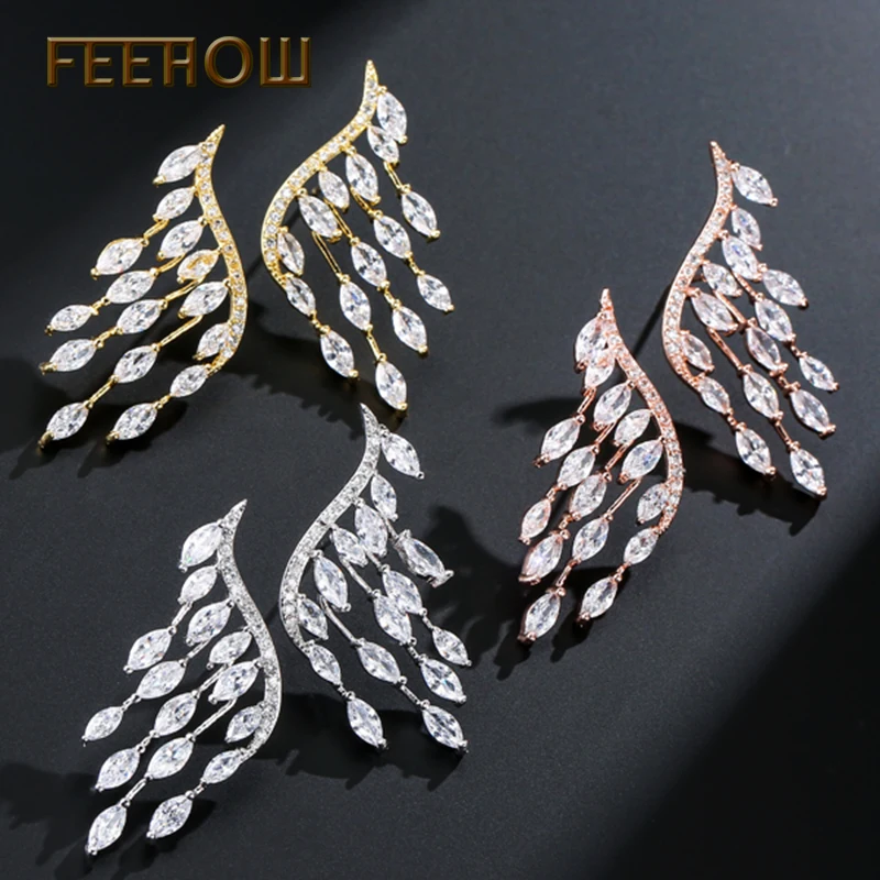 FEEHOW популярные серьги подвески с крыльями ангела высокое качество фианит
