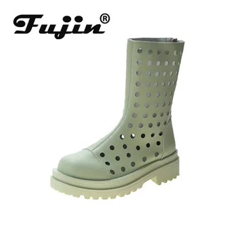 

Fujin Women's Sandals Boots Fashion Thick Bottom Short Boots Women Perforated Porous Hollow Out Breathable Platform Sandal Boots