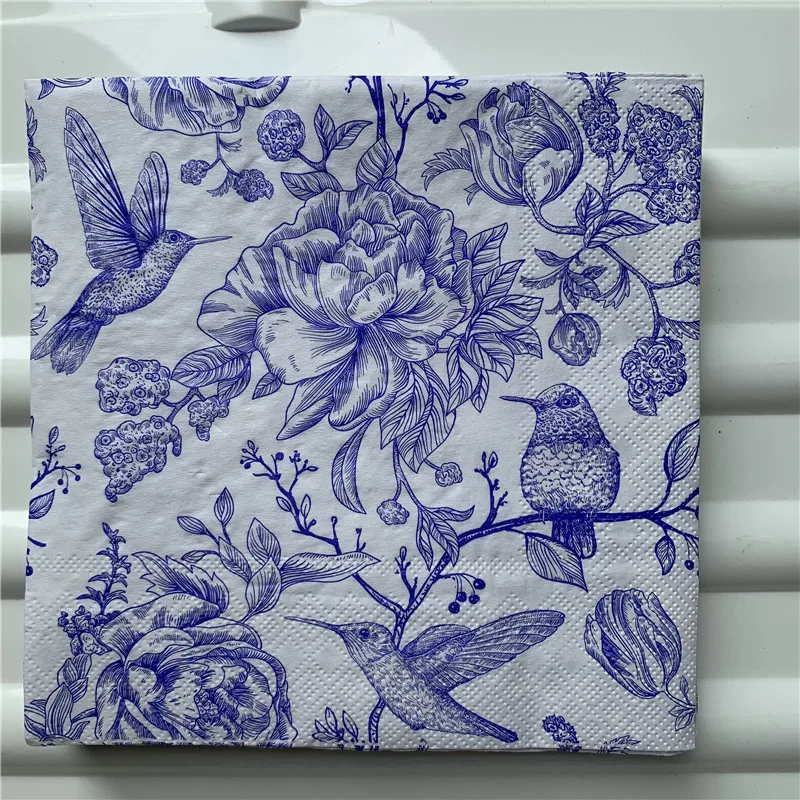 20 винтажная салфетка бумага элегантная ткань синий фиолетовый цветок птица декупаж Свадебный декор для вечеринки в честь Дня Рождения красивые полотенца