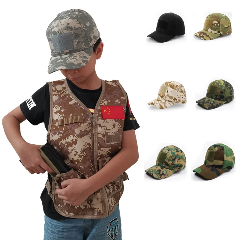 8-14 Yrs Kids Chirdren Outdoor Army Airsoft Combat Assault Baseball Cap Tactical Hiking CS Child Camouflage Cap Kid Boy Girl