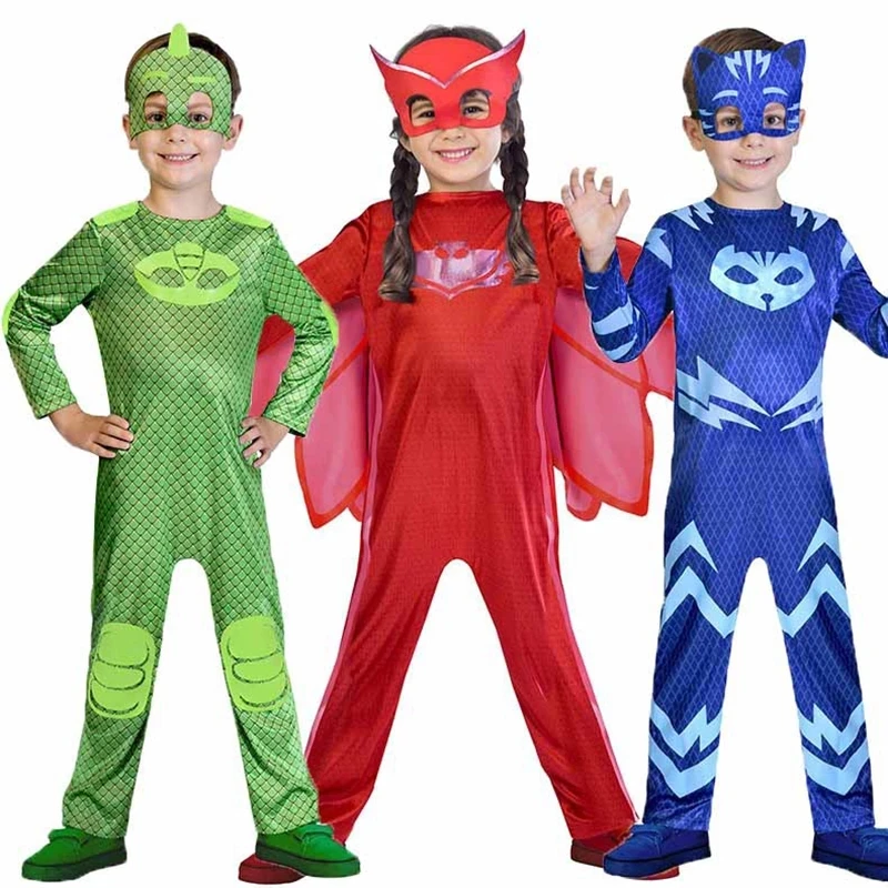 PJ Masks Kid Jumpsuits Pajamas Cosplay Costume with Mask catboy Birthday Party Dress Sets Blue Red Green Christmas Costumes | Дом и сад