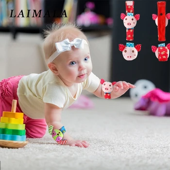 

New Cartton Animal Baby Wrist Strap Rattle 0-12 Months Soft Baby Rattles Toys Infant Newborn Plush Rattles Baby Toy Foot Socks