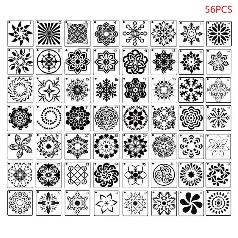 

36/56pcs Mandala Stencils DIY Drawing Template Wall Painting for Tile Rock Decor