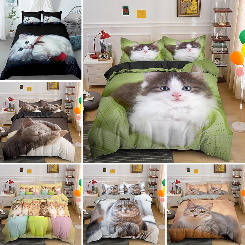 3DCatDuvetCoverSingleQueenKingSizeCuteAnimalLuxuryBedding