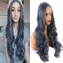 BM объемная волна Синтетический 13*3 парик фронта шнурка Синий Серый жаропрочные волокна волос естественная линия волос свободный пробор для женщин парики
