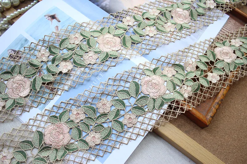 Cotton Polyester Venise Lace 3d Rose Flowers Embroidery Ribbon 10CM Wide