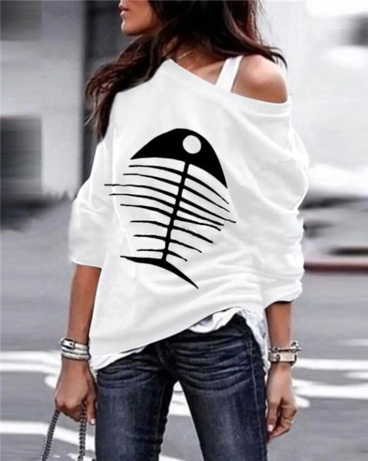 

Hoodies Women Sweatshirts Plus Size 5XL Pullover Tops Shirts Long Sleeve Fish Bones Print Sweatshirt Women Sudadera Mujer 2019