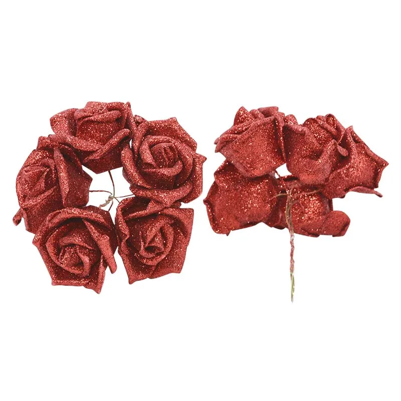 10/20 Stück 5,5 cm Glitzer Roségold Silber Rot Künstliche Schaumblumen Blumenstrauß Hochzeit Party Dekoration Zuhause DIY Gefälschte Rosenblumen – Detail 17