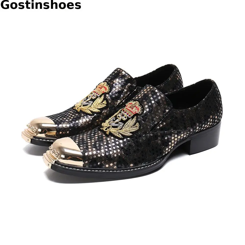 

Fashion Men Casual Shoes Genuine Leather Embroidery Iron Toe Head Leisure Shoes Loafers Slip On