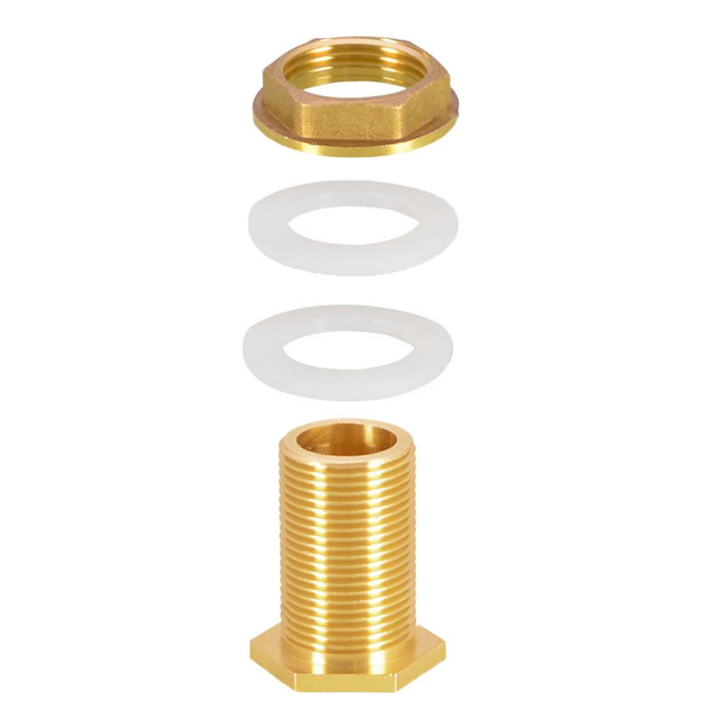 Brass Water Tank Connector Bulkhead Fitting with Rubber Ring Water Pipe Connector M1/2'' M3/4'' M1'' DN15 24mm