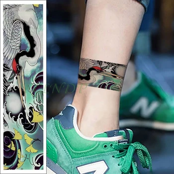 

Waterproof Temporary Tattoo Sticker Red-crowned crane ginkgo leaf band Fake Tatoo Flash Waist Arm Foot Tatto for Girl Women Men