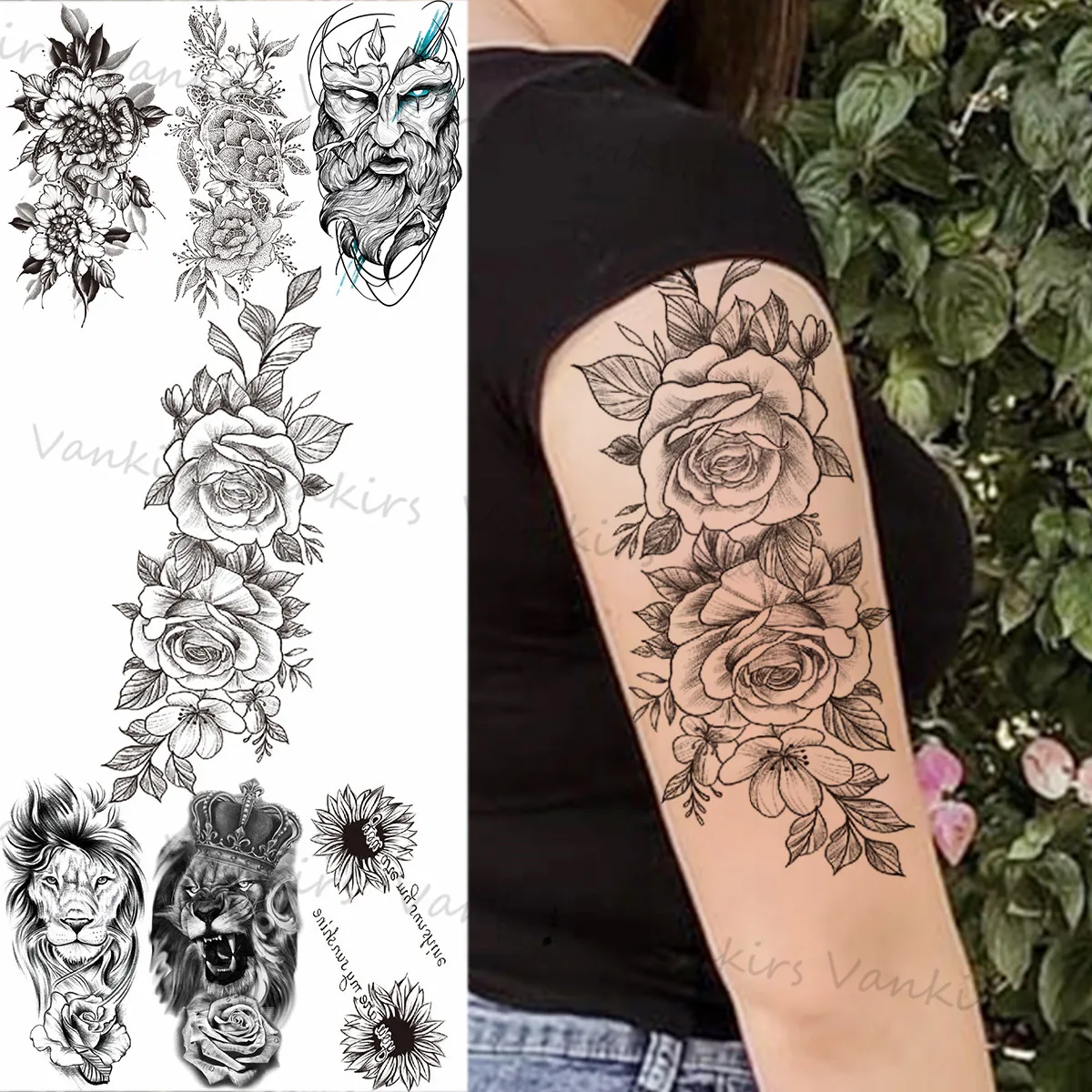 Tatouage Tortue + Fleur Hibiscus Tatouage temporaire pour femmes et hommes, autocollant réaliste, motif fleur  de Rose, pivoine, serpent, Lion, marguerite, tortue, bras, corps, été |  AliExpress