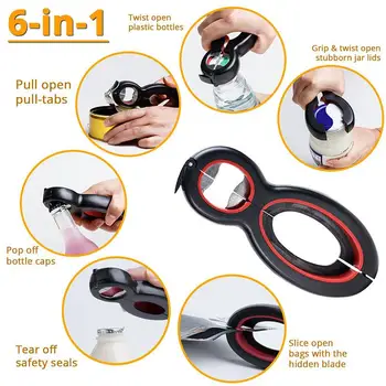 

6 in 1 Multi Function Can Beer Bottle Opener Jar Gripper Can Beer Lid Twist Off Jar Wine Opener kitchen accessories can opener