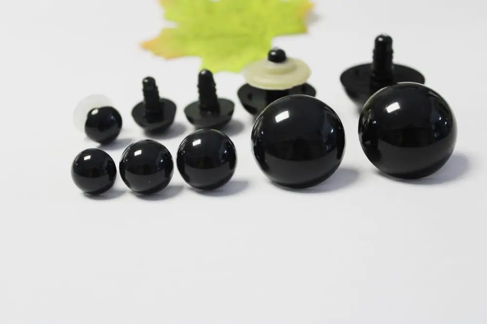 4mm to 50mm high quality bright full black round toy eyes with back washer --size option 20pcs/lot