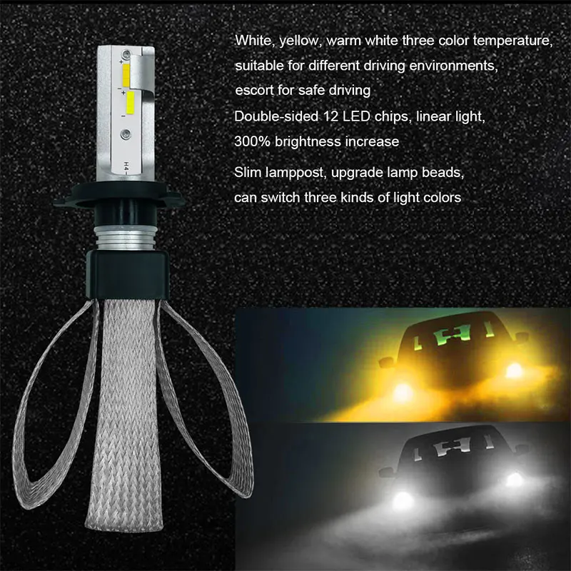 LED Headlight LED Fog Light High Power Front Lamp Lighting Assembly Automobile H4/HB2/9003 3000K/6000K Super Bright
