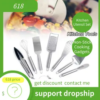 

Stainless Steel Kitchen Utensil Set Non-Stick Cooking Gadgets Multifunction Cookware With Butter Scraper