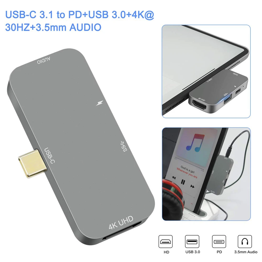 IPad Pro концентратор USB Type C адаптер с HDMI 4K аудио 3,5 мм USB 3,0 для iPad Pro samsung Galaxy S9 S9 Plus 8/8 Plus Note 8