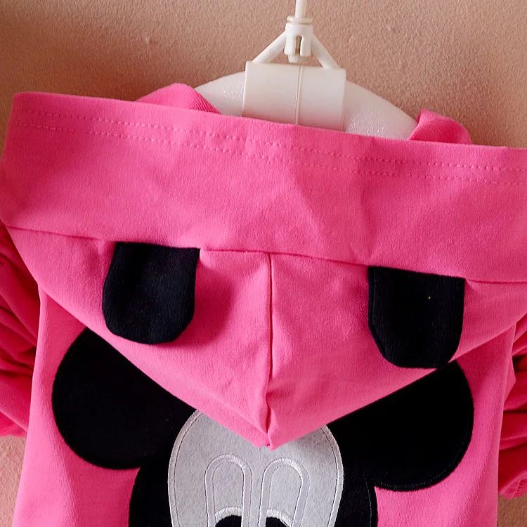 Весенне-осенний комплект одежды для девочек, теплая куртка с капюшоном с Микки Маусом+ Топ, толстовка+ штаны, 3 предмета, одежда для отдыха с героями мультфильмов для девочек, детские костюмы