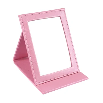 

PU Makeup Mirror Espejos Cosmetic Mirrors Portable Folding Travel Vanity Mirror With Desktop Standing For Cosmetic People(Pink)