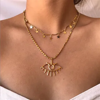 

New Eye Pendant Necklace Female Fashion Multilayer Necklaces Creative Retro Trend Star Clavicle Chain Simple Accessories Necklac