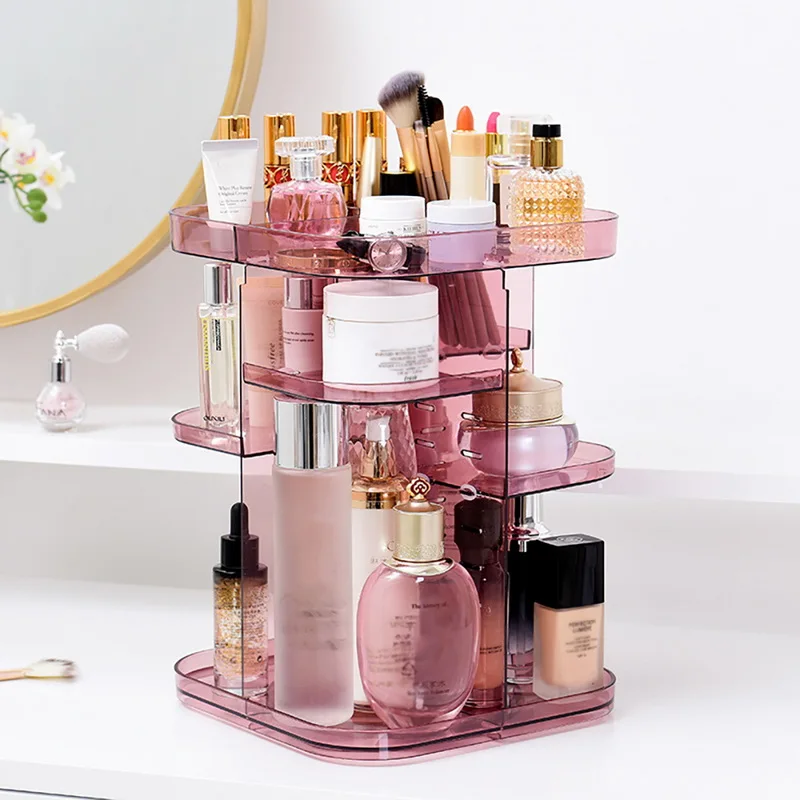 

Christmas Cosmetic Storage Boxes 360 Degrees Square Shape Rotating Cosmetics Storage Rack Skincare Lipstick Storage Box