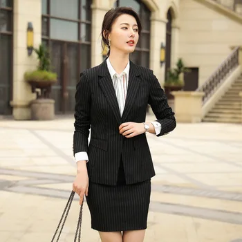 

2019 Autumn Occupation Pack Stripes Suit Suit Female Long Sleeve Business Positive Pack University Raw Noodles Try-on