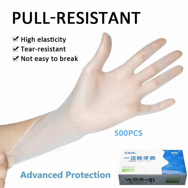 100/500Pcs Disposable Gloves One-off Plastic Restaurant Transparent Eco-friendly Glove Kitchen Latex Desechables Nitrile | Дом и сад
