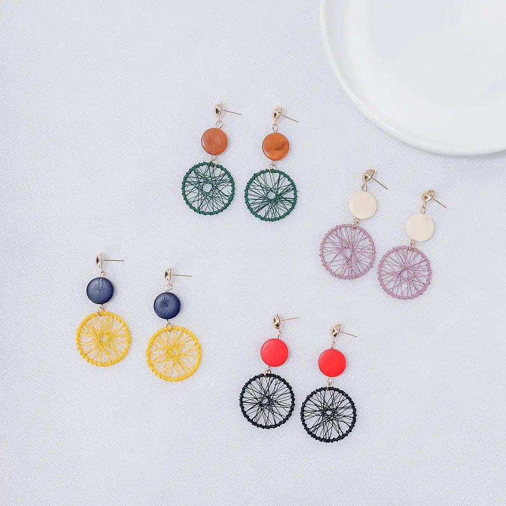 

1pair Dream Catcher Hollow Out Vintage Wood Dangle Earrings for Women Girls Bohemia Style Earring Fashion Indian Jewelry 4 Color