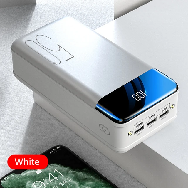 Power Bank 100000mAh Portable Fast Charging PowerBank 3 USB PoverBank External Battery Charger For Mobile Phones Tablet white