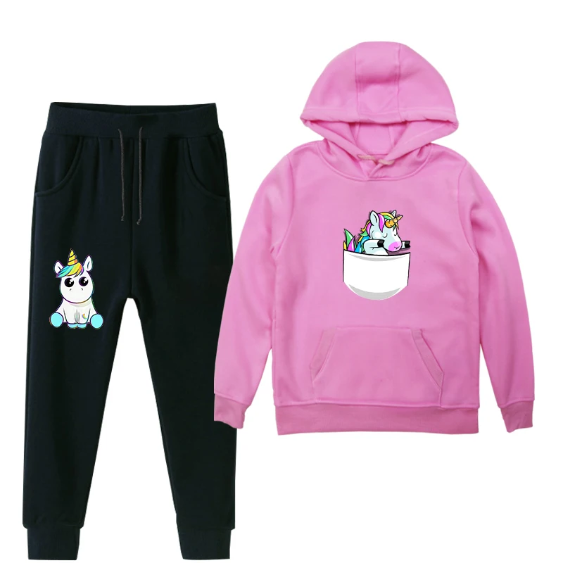 Unicorn Autumn Winter Children Toddler Baby Boys Girls Clothes Hoodies Pants 2Pcs/set Outfit Infant Kids Casual Tracksuits - Цвет: 1