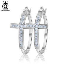 Orsa Perhiasan Perak Warna Anting Anting-Anting untuk Wanita Besar Cross Loop Membuka Mengkilap Austria Crystal Fashion Perhiasan Anting-Anting OE142(China)