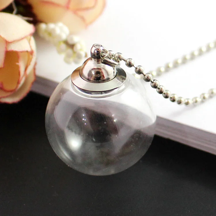 2PCS Clear Glass globe Necklace Preglued screw caps ball Necklaces