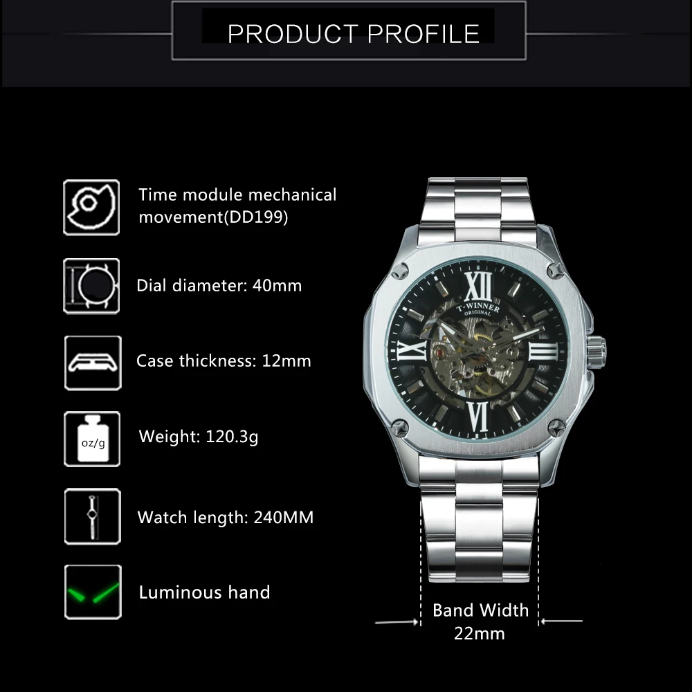 Skup Zwycięzca oficjalna moda automatyczny zegarek mężczyźni szkielet mechaniczne męskie zegarki Top marka luksusowy zegarek ze stali nierdzewnej kwadratowy